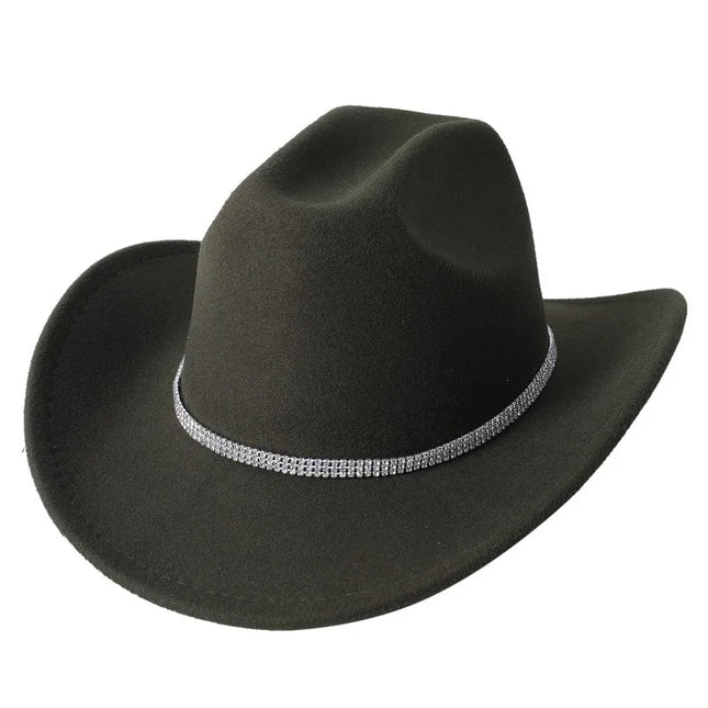 Fashion Rhinestone Girls Cowboy Hat for Women and Men with Shapeable Wide Brim - Felt Cattleman Western Cowgirls Hats Party Hat