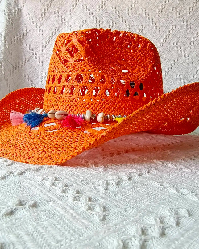 New Purple 2024 Cowboy Straw Hat Hand-woven Hollow Men's and Women's Summer Sun Hat Jazz Straw Hat Western Cowboy Hat sombrero