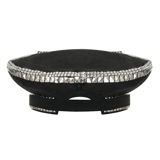 Corzzet Luxury Silver Sequined & Diamonds Club Party Rave Rock Cosplay Accessories Steampunk Military Hat Masquerade Costumes