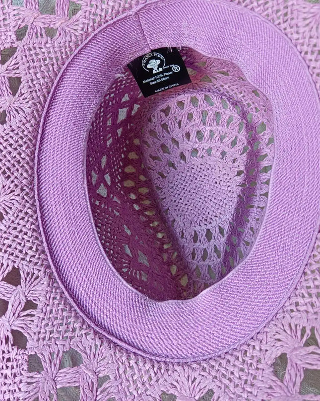 New Purple 2024 Cowboy Straw Hat Hand-woven Hollow Men's and Women's Summer Sun Hat Jazz Straw Hat Western Cowboy Hat sombrero