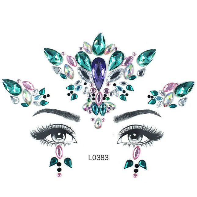 3D Sexy Face Tattoo Crystal Stickers Temporary Tattoos Glitter Fake Tattoo Rhinestones Masquerade Women Party Face Jewels Tattoo