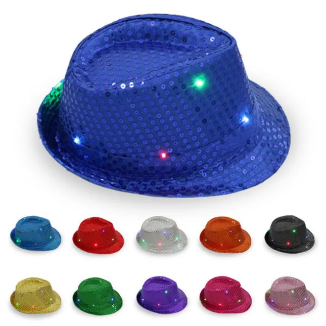 New Colorful Led Luminous Jazz Hat Party Carnival Light Up Sequin Hat Adult Glitter Festival Dress Up Cap For Men Women