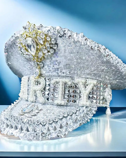 Silver Festival Captain Hat PARTY Unisex Adult Military Cap Sergeant Hat Bride Punk Masquerade Headwear Music Festival Cosplay