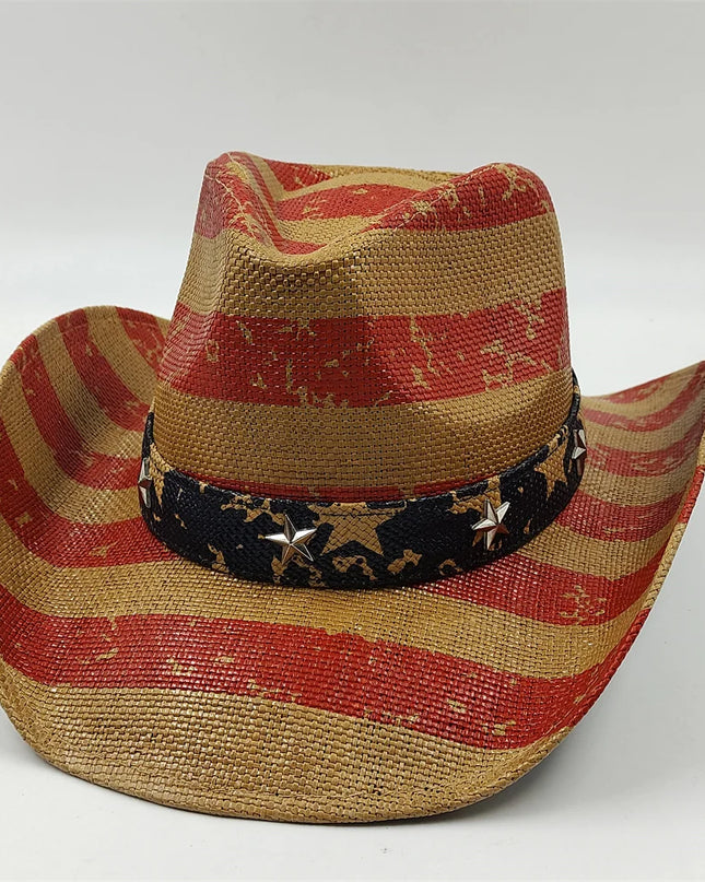 Army Green Camo Cowboy Hat Straw Hat Star Jazz Straw Hat Panama Paper Grass Western United States Cowboy Hat Fashion Travel