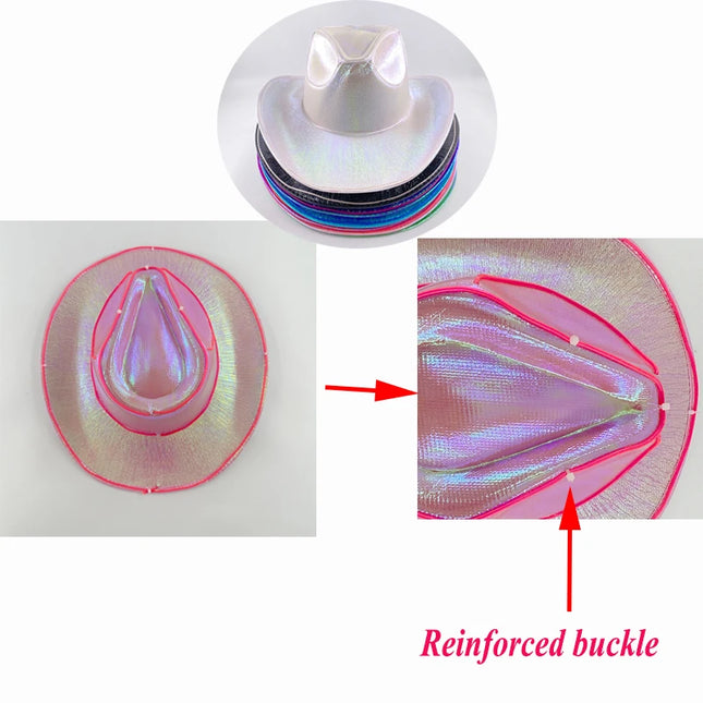 LED Western Cowboy Hat Cowgirl Hat Retro EL Wire Light Brim Jazz Top Hat Bride Cowboy Hat Cosplay Cowboy Costume For Women Men
