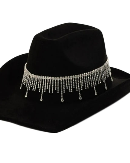 Rhinestones Tassels Hat for Women Teens Girl Breathable Wide Brim BeachSun Hat Music Festival Hat Bachelorette Party Cap