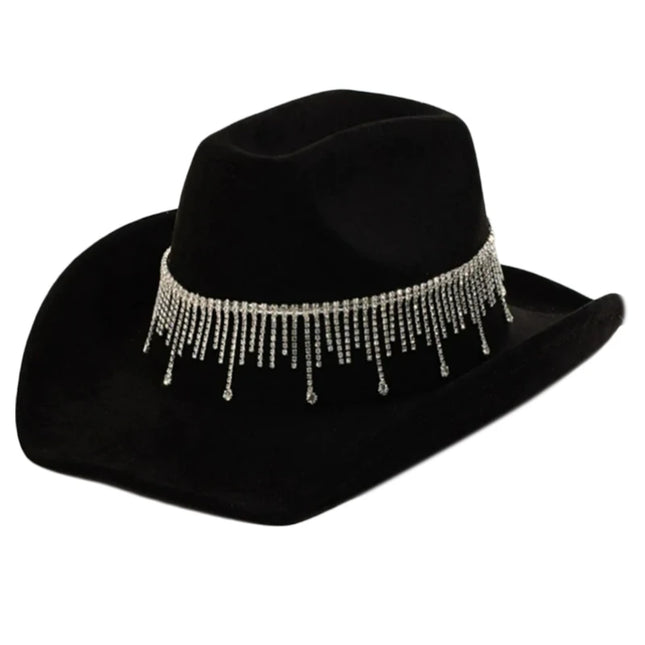 Rhinestones Tassels Hat for Women Teens Girl Breathable Wide Brim BeachSun Hat Music Festival Hat Bachelorette Party Cap