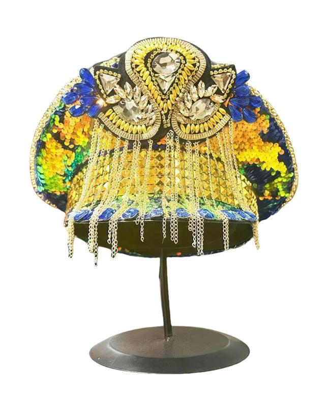 2025 Bling Captain Hat Rhinestone Captains Hat for Men Steampunk Handmade Burning Man gorras para hombres Army Military Cap