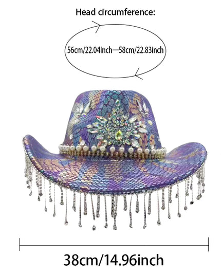HongLuan Purple Rhinestone Cowboy Hat Man for Cowboy Hat Party , Western Cowboy Accessories ＆ Cowgirl Hats for Woman
