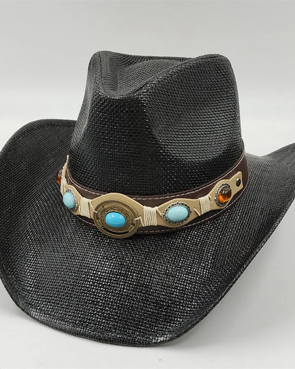 Army Green Camo Cowboy Hat Straw Hat Star Jazz Straw Hat Panama Paper Grass Western United States Cowboy Hat Fashion Travel