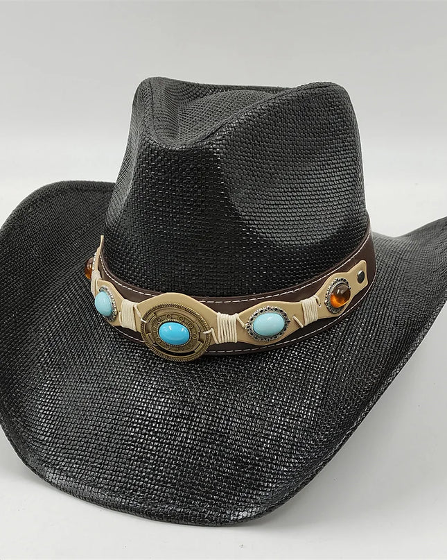 Army Green Camo Cowboy Hat Straw Hat Star Jazz Straw Hat Panama Paper Grass Western United States Cowboy Hat Fashion Travel