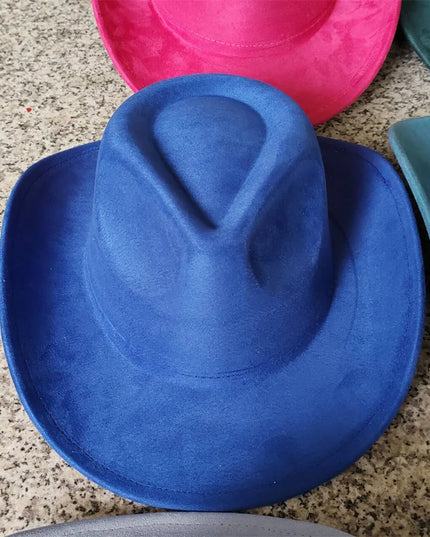 Classic Suede Leather 7.5CM Western Cowboy Women's Fedora Hat Men's Church Jazz Hat Fashion Travel Party Hat Denim Hat 2024
