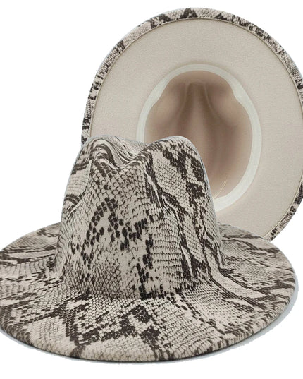 Snake Skin Fedora Women's Hat Men's 7.5 cm Wide Brim Panama Western Cowboy Hat Winter Jazz Church sombrero hombre