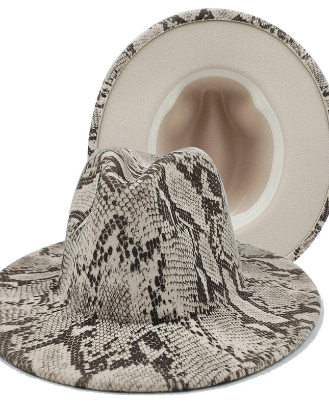 Snake Skin Fedora Women's Hat Men's 7.5 cm Wide Brim Panama Western Cowboy Hat Winter Jazz Church sombrero hombre