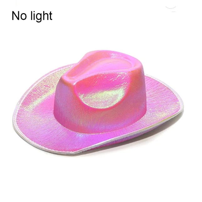 LED Western Cowboy Hat Cowgirl Hat Retro EL Wire Light Brim Jazz Top Hat Bride Cowboy Hat Cosplay Cowboy Costume For Women Men