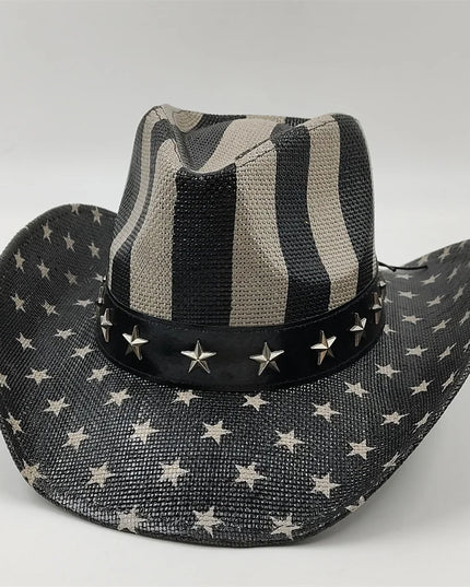 Army Green Camo Cowboy Hat Straw Hat Star Jazz Straw Hat Panama Paper Grass Western United States Cowboy Hat Fashion Travel
