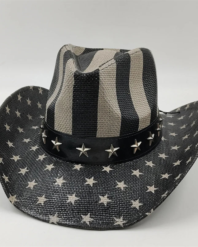 Army Green Camo Cowboy Hat Straw Hat Star Jazz Straw Hat Panama Paper Grass Western United States Cowboy Hat Fashion Travel