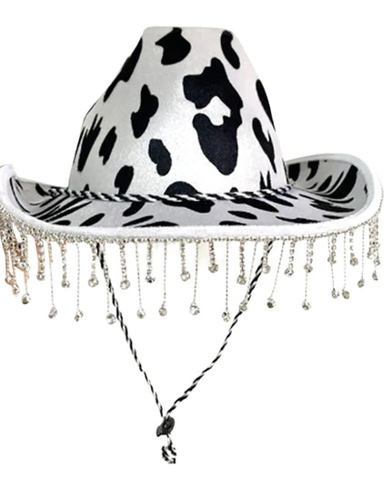 Rhinestones Tassels Hat for Women Teens Girl Breathable Wide Brim BeachSun Hat Music Festival Hat Bachelorette Party Cap