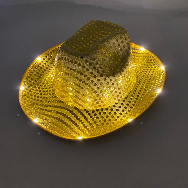 LED Western Cowboy Hat Cowgirl Hat Retro EL Wire Light Brim Jazz Top Hat Bride Cowboy Hat Cosplay Cowboy Costume For Women Men