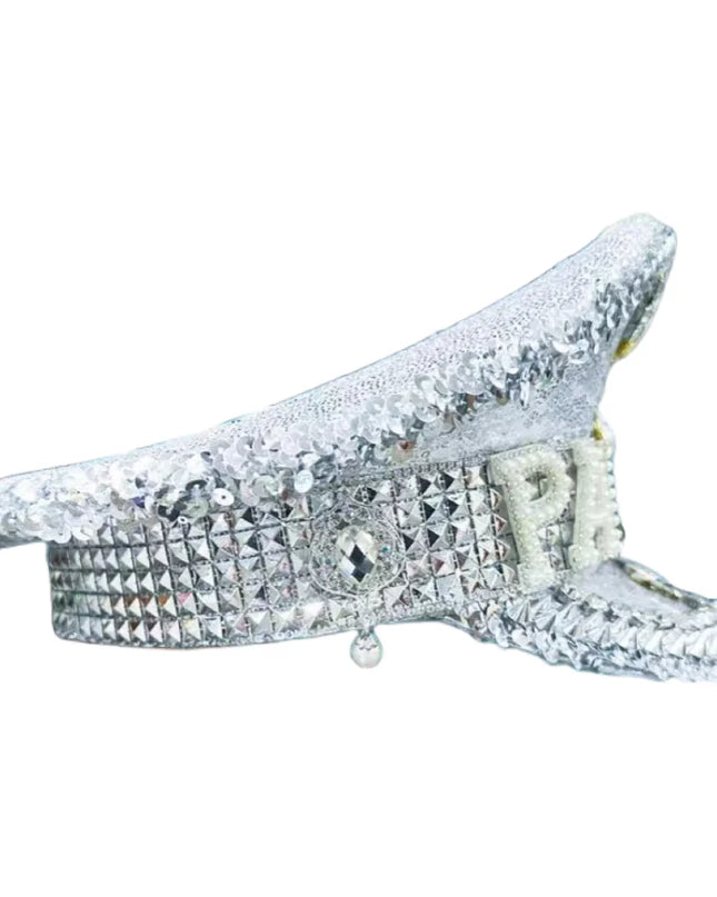 Silver Festival Captain Hat PARTY Unisex Adult Military Cap Sergeant Hat Bride Punk Masquerade Headwear Music Festival Cosplay