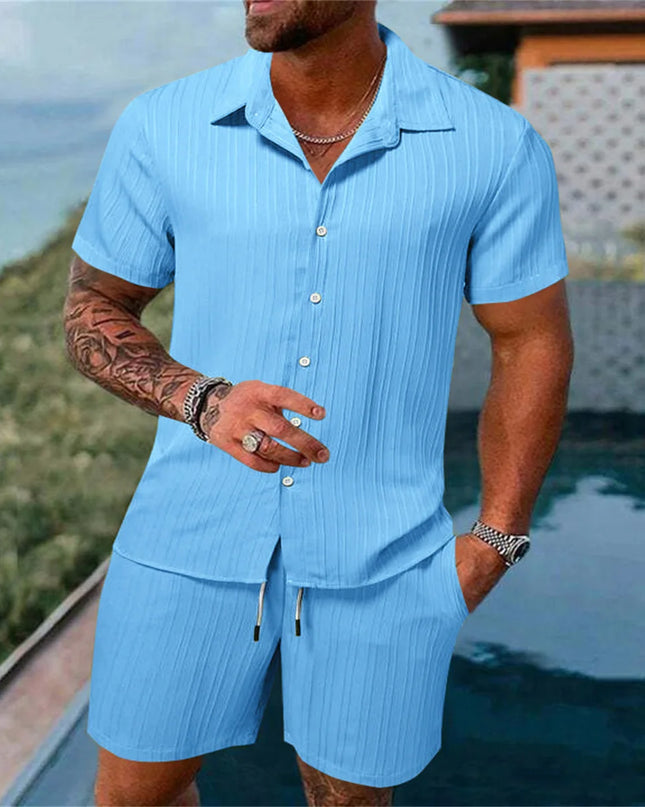 2024 New style Summer Men's Fashion Beach Suit Outdoor Sports Casual Shirt Solid color Loose Short Sleeve Shorts Beach two-piece