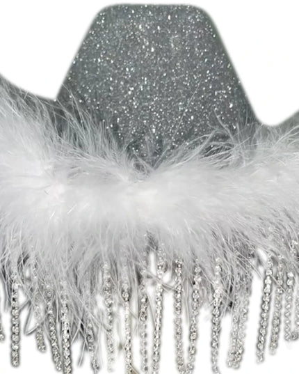 Rhinestones Tassels Hat for Women Teens Girl Breathable Wide Brim BeachSun Hat Music Festival Hat Bachelorette Party Cap