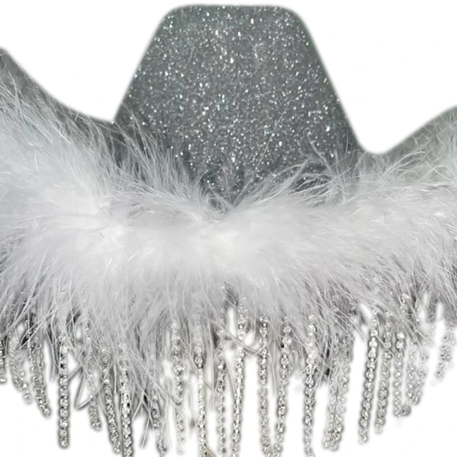 Rhinestones Tassels Hat for Women Teens Girl Breathable Wide Brim BeachSun Hat Music Festival Hat Bachelorette Party Cap