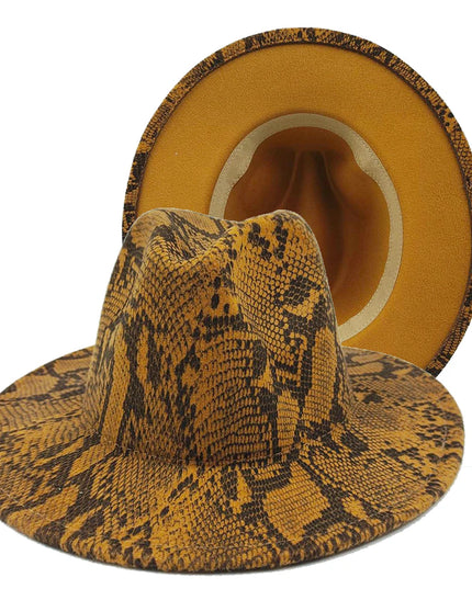 Snake Skin Fedora Women's Hat Men's 7.5 cm Wide Brim Panama Western Cowboy Hat Winter Jazz Church sombrero hombre