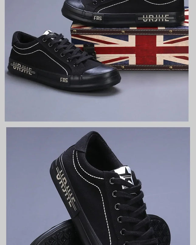 2024 New Men Canvas Shoes Breathable Outdoor Mens Casual Shoes Comfortable Spring Autumn Cloth Flat Shoes Black Walking Sneakers