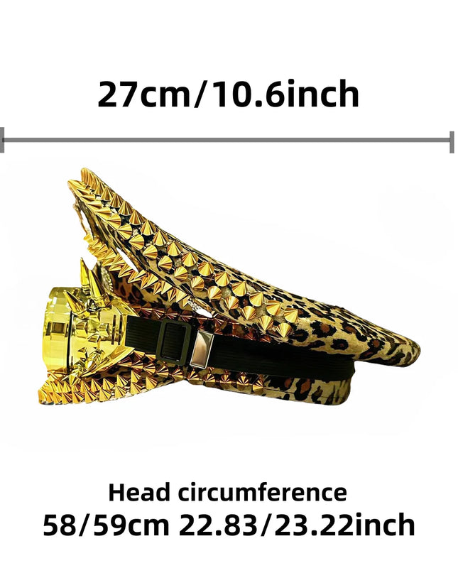 Leopard Print Steampunk Captain Hat Punk Goggles Gold Music Festival Masquerade Military Cap Costume Cosplay Accessor Unisex