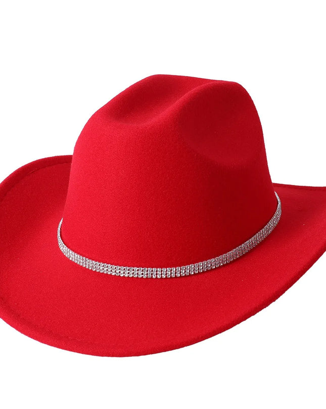 Fashion Rhinestone Girls Cowboy Hat for Women and Men with Shapeable Wide Brim - Felt Cattleman Western Cowgirls Hats Party Hat