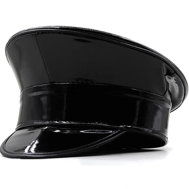 Women Men PU Leather Captain Cap Rainbow Laser Patent Leather Military Hat Prom Performance Bar Cosplay Show Hat Beret Cap