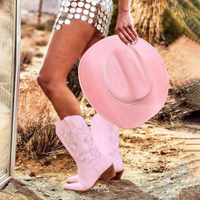 Fashion Rhinestone Girls Cowboy Hat for Women and Men with Shapeable Wide Brim - Felt Cattleman Western Cowgirls Hats Party Hat