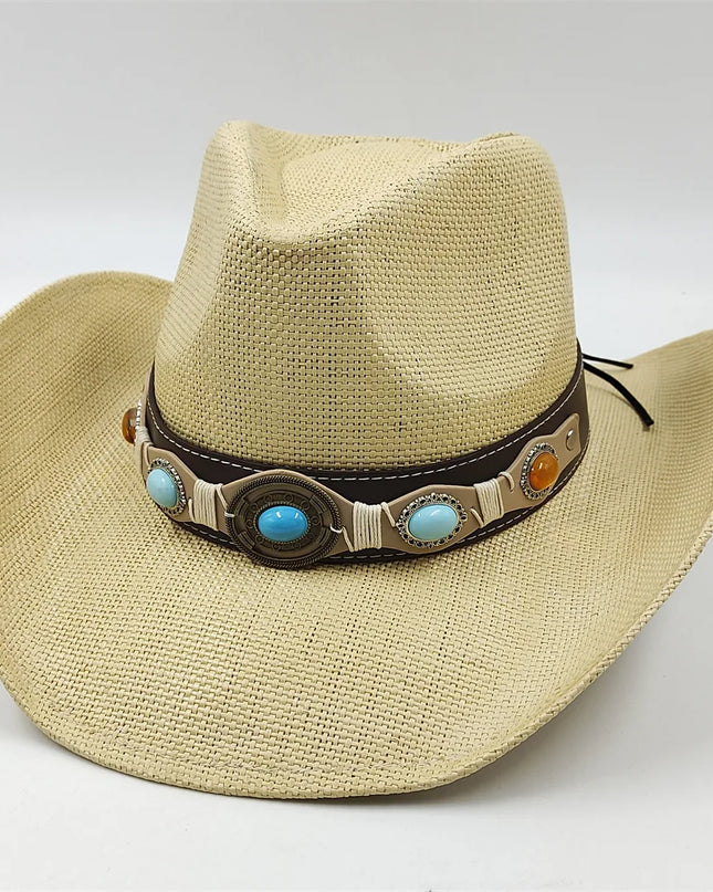 Army Green Camo Cowboy Hat Straw Hat Star Jazz Straw Hat Panama Paper Grass Western United States Cowboy Hat Fashion Travel
