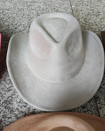Classic Suede Leather 7.5CM Western Cowboy Women's Fedora Hat Men's Church Jazz Hat Fashion Travel Party Hat Denim Hat 2024