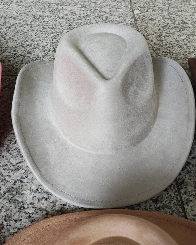 Classic Suede Leather 7.5CM Western Cowboy Women's Fedora Hat Men's Church Jazz Hat Fashion Travel Party Hat Denim Hat 2024