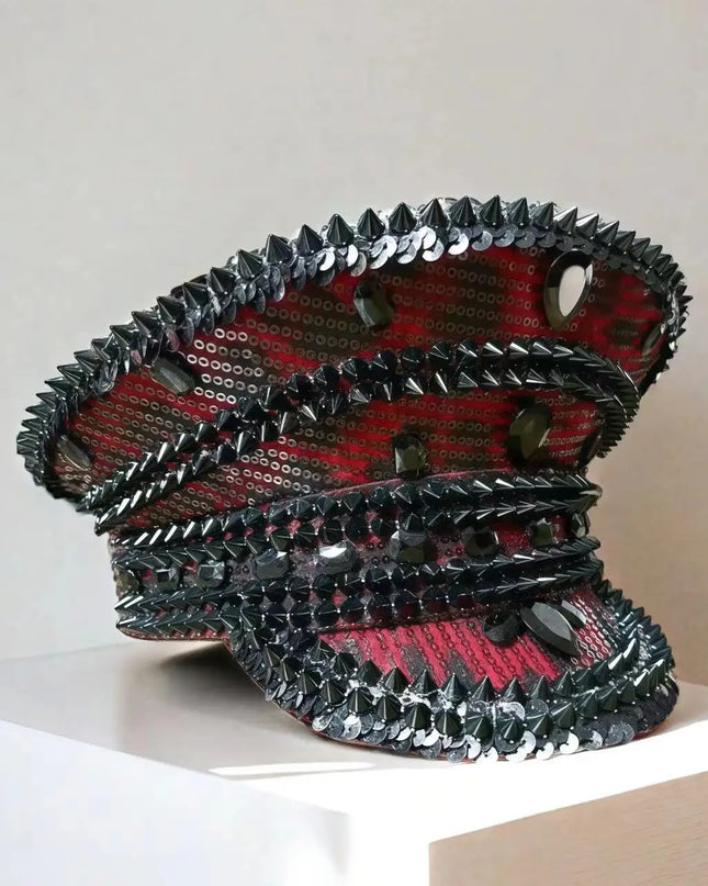 2025 Bling Captain Hat Rhinestone Captains Hat for Men Steampunk Handmade Burning Man Mardi Gras Music Festival HongLuan Unisex