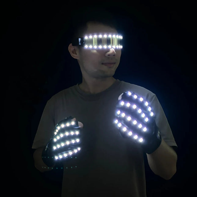 1Set Luminous Glasses Remote Control LED Glasses With Gloves Men Women Party Performence Props Glowing Glasses Festival Supplies