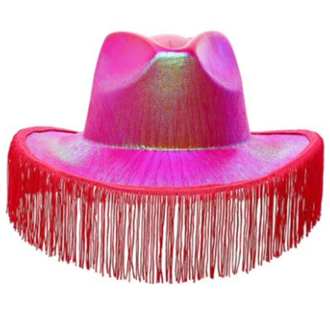 Rhinestones Tassels Hat for Women Teens Girl Breathable Wide Brim BeachSun Hat Music Festival Hat Bachelorette Party Cap