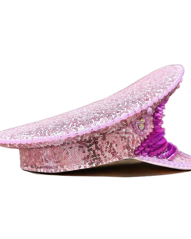 2025 Bling Captain Hat Rhinestone Captains Hat for Men Handmade Steampunk Hat Burning Man Mardi Gras Hats Masquerade HongLuan