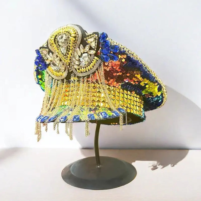 2025 Bling Captain Hat Rhinestone Captains Hat for Men Steampunk Handmade Burning Man gorras para hombres Army Military Cap