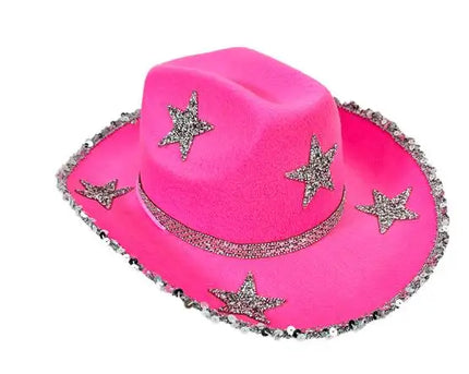 Women Rhinestone Star Cowgirl Hat Wide Brim Diamond Glitter Western Hat Cowgirl Cap for Wedding Music Costume Party