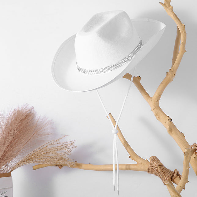 Latest Women's Black White Cowboy Hats Wide Brim Rhinestone Cowgirl Hats Women's Girls Cowboy Hats Theme Party
