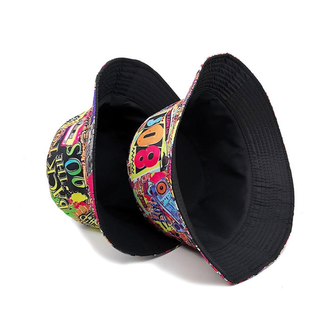 80s 90s Vintage Fishing Hat for Women Men Breathable Colorful Print Cap Sun Protective Hat Double-side Hiphop Bucket Hat