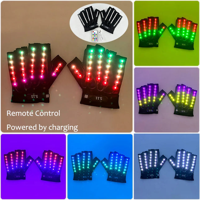 1Set Luminous Glasses Remote Control LED Glasses With Gloves Men Women Party Performence Props Glowing Glasses Festival Supplies