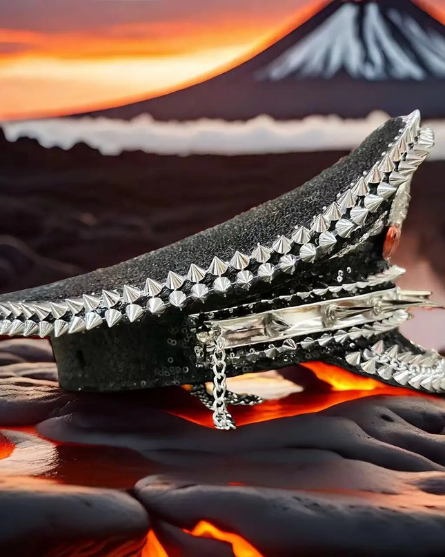 Burning Man Multi-style Black Halloween Steampunk with Chain Spider Web Skull Studded Cap Halloween Hat Hallloween decorations