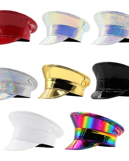 Shimmering Captain Hat for Adult Glitter PatentLeather Cap for Bachelorette Party Music Festival Carnivals Costume Hat