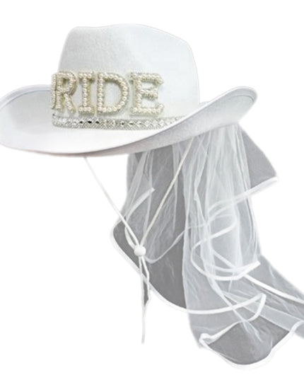 Bride Cowgirl Hat with Veil Novelty Cowboy Hat Summer Beach Hat Cowgirl Hat with Long Veil Western Fancy Dress Accessory