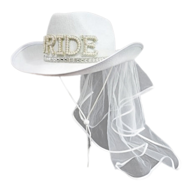 Bride Cowgirl Hat with Veil Novelty Cowboy Hat Summer Beach Hat Cowgirl Hat with Long Veil Western Fancy Dress Accessory