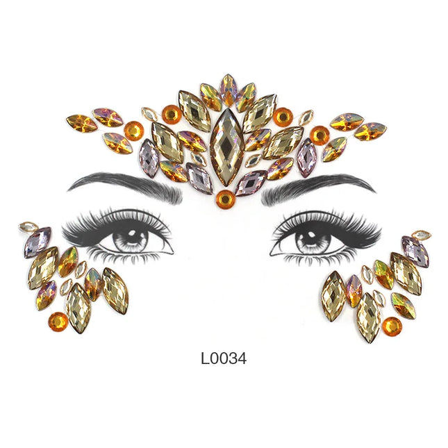3D Sexy Face Tattoo Crystal Stickers Temporary Tattoos Glitter Fake Tattoo Rhinestones Masquerade Women Party Face Jewels Tattoo